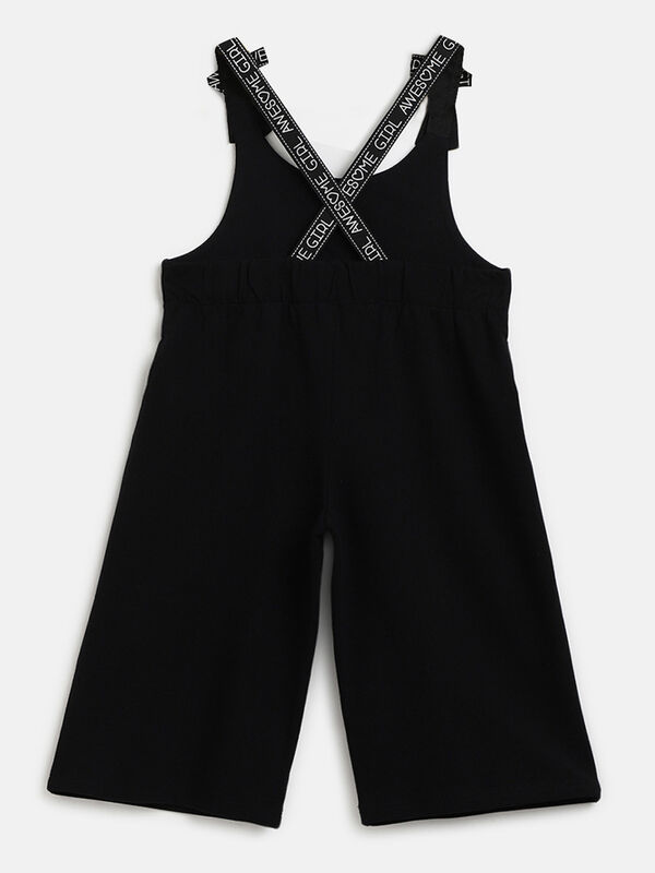 Girls Solid Black Knitted Long Dungaree image number null